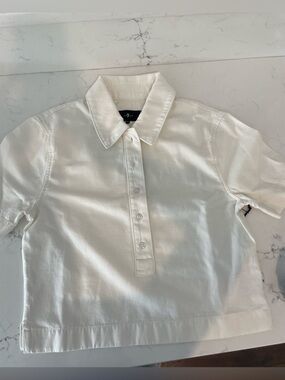 7 For All Mankind White Short-Sleeve Popover Polo